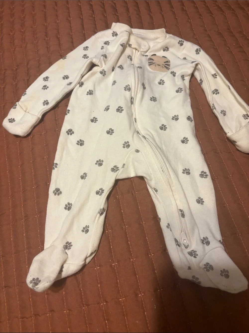Carter's Cream Footed One-Piece with Gray Paw Prints